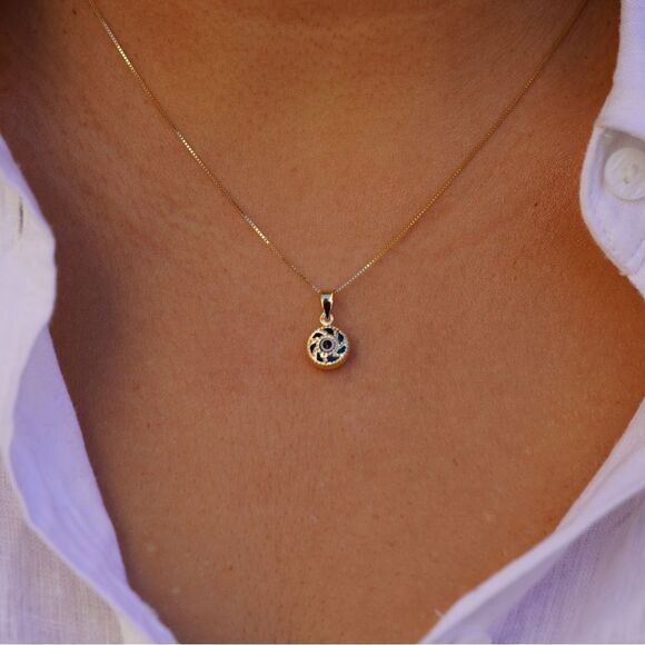 14k Real Yellow Gold Evil Eye Circle Pendant | evil eye charm | birthday gift | - Picture 7 of 8